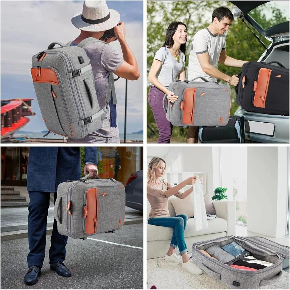 🆕Men Women Grey Polyester 40L Carry On Backpack Flight Approved With 3 Packing - Picture 7 of 8